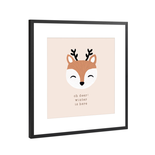 Poster mit Rahmen Schwarz (Metallic) "Oh Hirsch Winter ist hier" artboxONE - Typografie,Für Kinder,Tiere,Weihnachten,Lustig