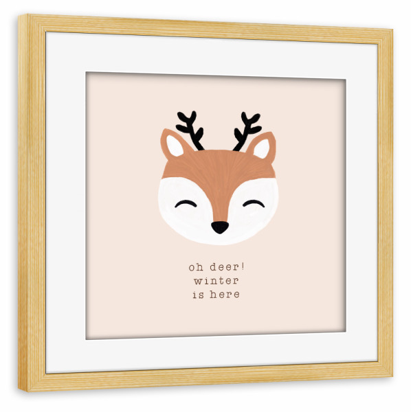 Poster mit Rahmen kiefer "Oh Hirsch Winter ist hier" artboxONE - Typografie,Für Kinder,Tiere,Weihnachten,Lustig