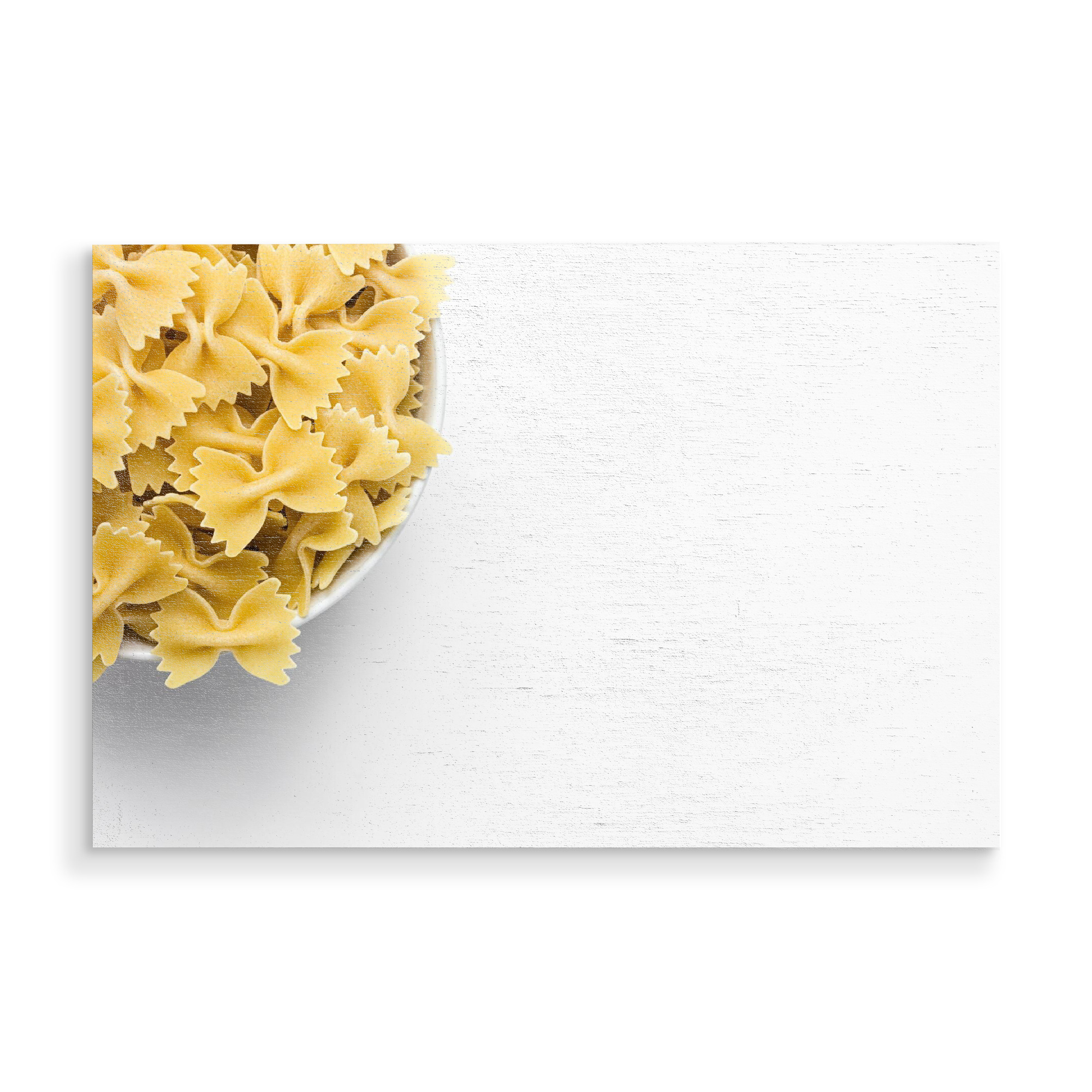 Holzbild "Farfalle - halb" artboxONE - Essen & Trinken - Nudeln,Essen,Food,Pasta,Küche,Mahlzeit,Weiß,Minimalistisch,Fotografie