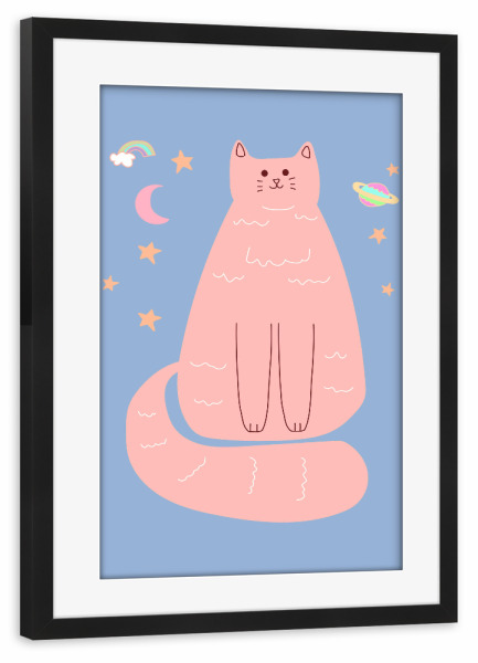 Poster mit Rahmen schwarz "Rosa Katzenkunst" artboxONE - Tiere,Comic,Für Mama - Abstrakte katze,Katzenliebhaber,Katze,Rosa,Kinder,Kinderzimmer