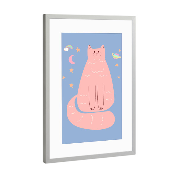 Poster mit Rahmen Silber "Rosa Katzenkunst" artboxONE - Tiere,Comic,Für Mama - Abstrakte katze,Katzenliebhaber,Katze,Rosa,Kinder,Kinderzimmer