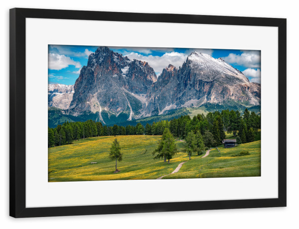 Poster mit Rahmen schwarz "Seiser Alm - Südtirol" artboxONE - Natur,Reise - Natur,Landschaft,Alm,Südtirol,Italien,Berge,Gebirge,Dolomiten,Grün,Wiese