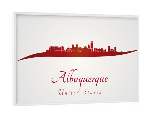 Poster mit weißem Rahmen "Albuquerque-Skyline im Rot" artboxONE - Städte