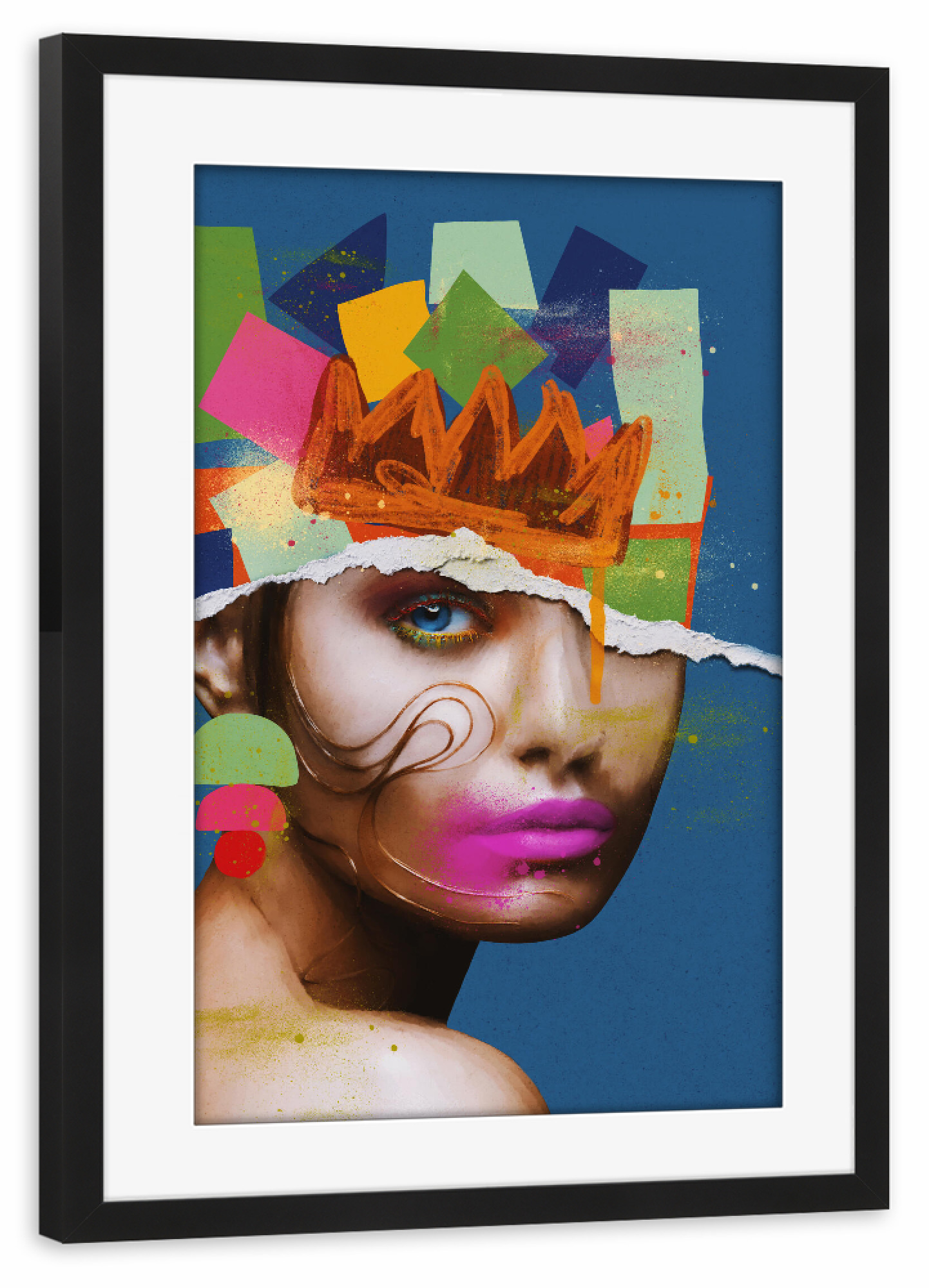 Poster mit Rahmen schwarz "Blaue abstrakte Königin" artboxONE - Abstrakt,Menschen,Geometrie