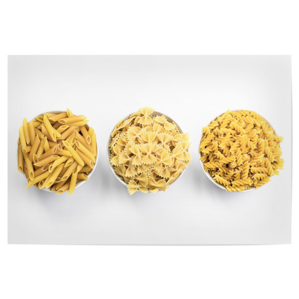 Poster "3 Mal Nudeln - quer" artboxONE - Essen & Trinken - Nudeln,Essen,Küche,Weiß,Minimalistisch,Minmimalismus,Fotografie