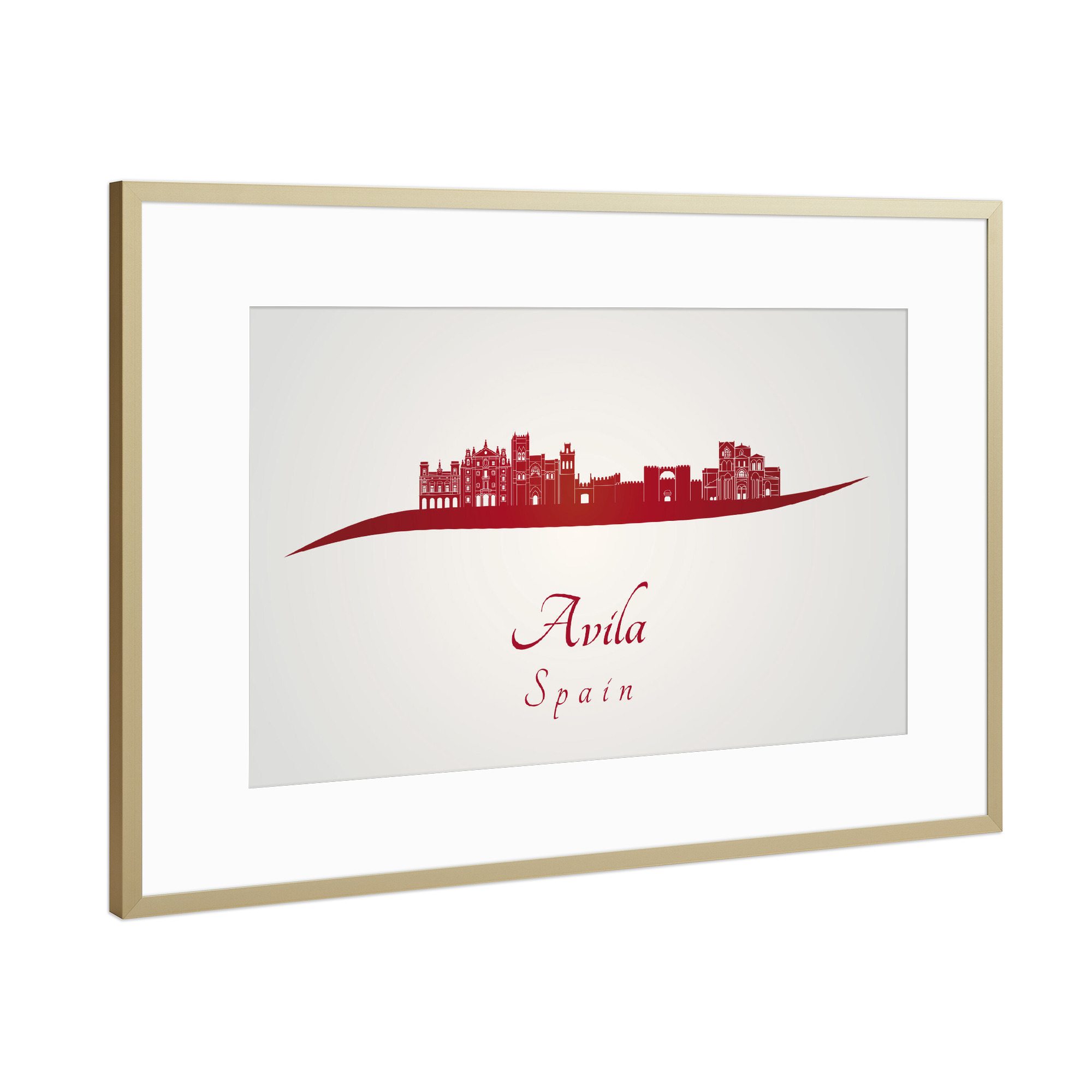 Poster mit Rahmen Gold "Avila-Skyline in Rot" artboxONE - Städte - Skyline,Stadt,Denkmäler,Metropole,Reise,Tourismus,Geschenk,Souvenir,Rot,Avila