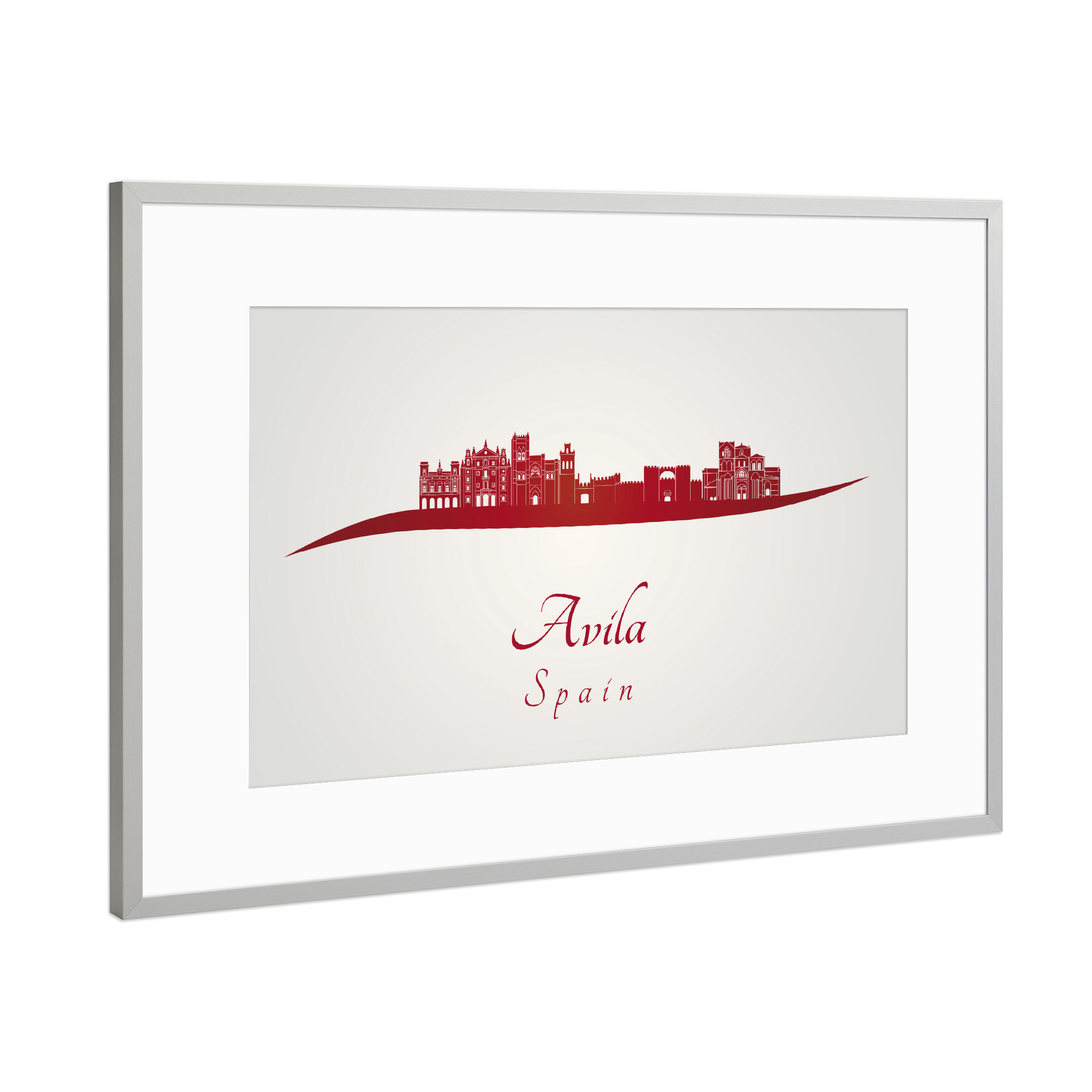 Poster mit Rahmen Silber "Avila-Skyline in Rot" artboxONE - Städte - Skyline,Stadt,Denkmäler,Metropole,Reise,Tourismus,Geschenk,Souvenir,Rot,Avila