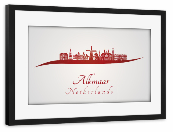 Poster mit Rahmen schwarz "Alkmaar-Skyline in Rot" artboxONE - Städte