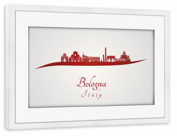 Poster mit Rahmen weiß "Bologna-Skyline in Rot" artboxONE - Städte,Architektur