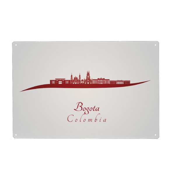 Metall Poster "Skyline von Bogota v2 in Rot" artboxONE - Städte,Architektur - Skyline,Stadt,Reise,Denkmäler,Turm,Metropole,Urlaub,Rot,Bogota,Kolumbien