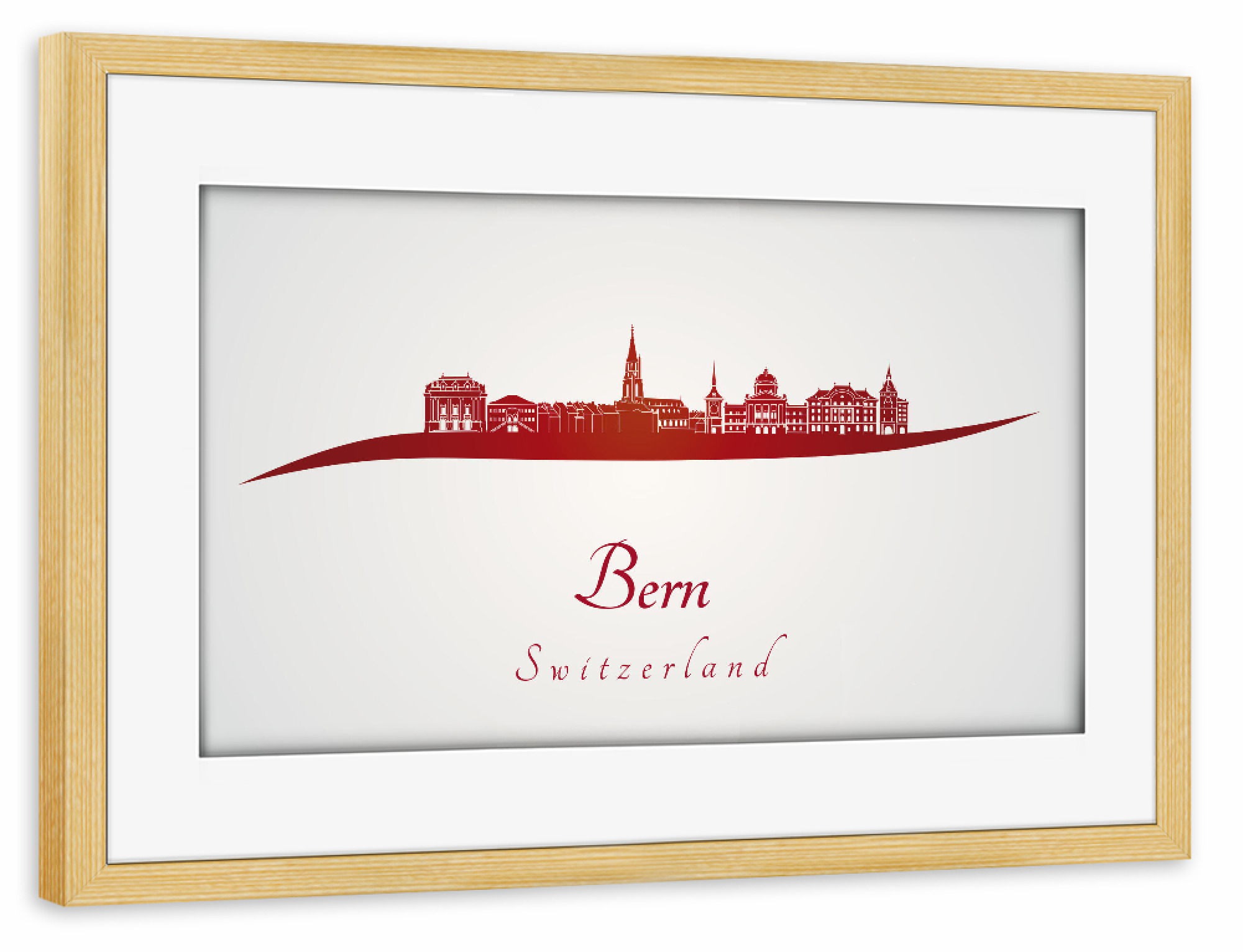 Poster mit Rahmen kiefer "Berner Skyline in Rot" artboxONE - Städte,Architektur