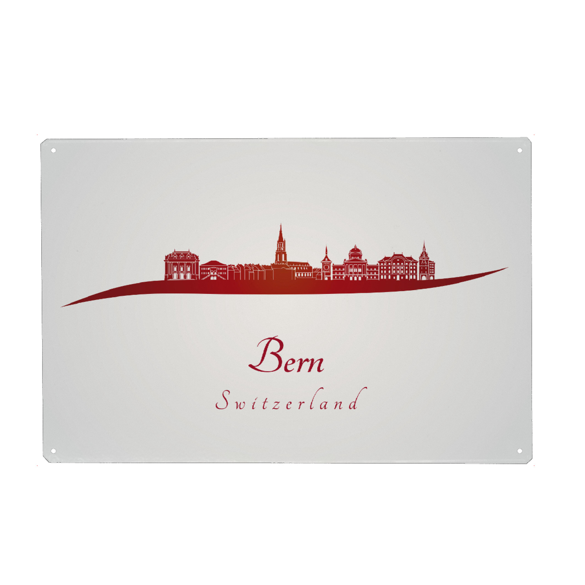Metall Poster "Berner Skyline in Rot" artboxONE - Städte,Architektur - Skyline,Stadt,Reise,Denkmäler,Turm,Metropole,Souvenir,Urlaub,Rot,Bern