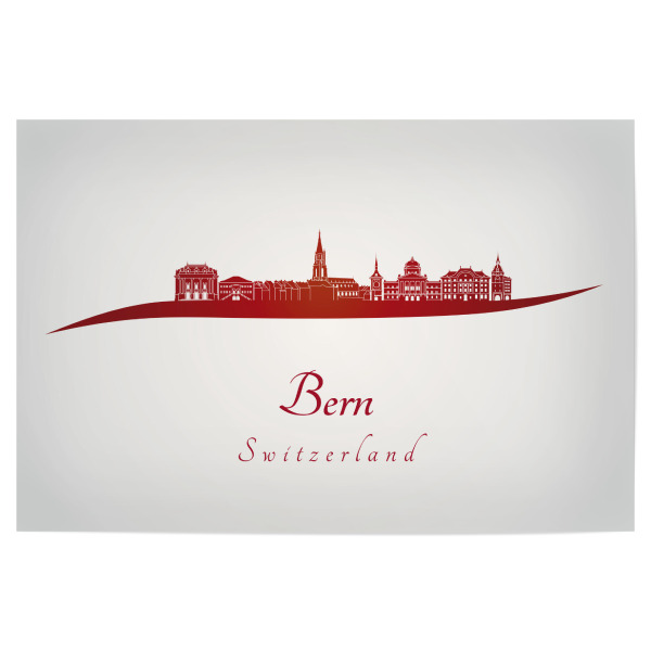 Poster "Berner Skyline in Rot" artboxONE - Städte,Architektur - Skyline,Stadt,Reise,Denkmäler,Turm,Metropole,Souvenir,Urlaub,Rot,Bern