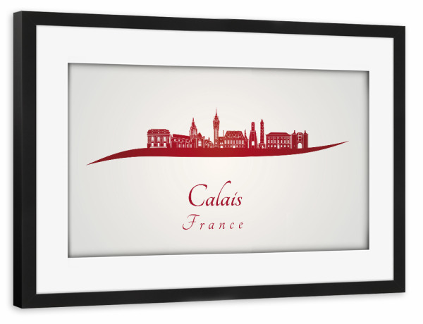 Poster mit Rahmen schwarz "Calais-Skyline in Rot" artboxONE - Städte,Architektur