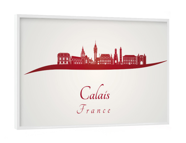 Poster mit weißem Rahmen "Calais-Skyline in Rot" artboxONE - Städte,Architektur
