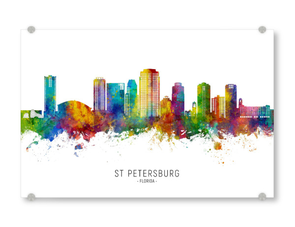 Acrylglasbild "St Petersburg Florida Skyline txt" artboxONE - Städte - St petersburg,Florida,Skyline,Stadtbild,Stadtbild,Aquarell,Malerei