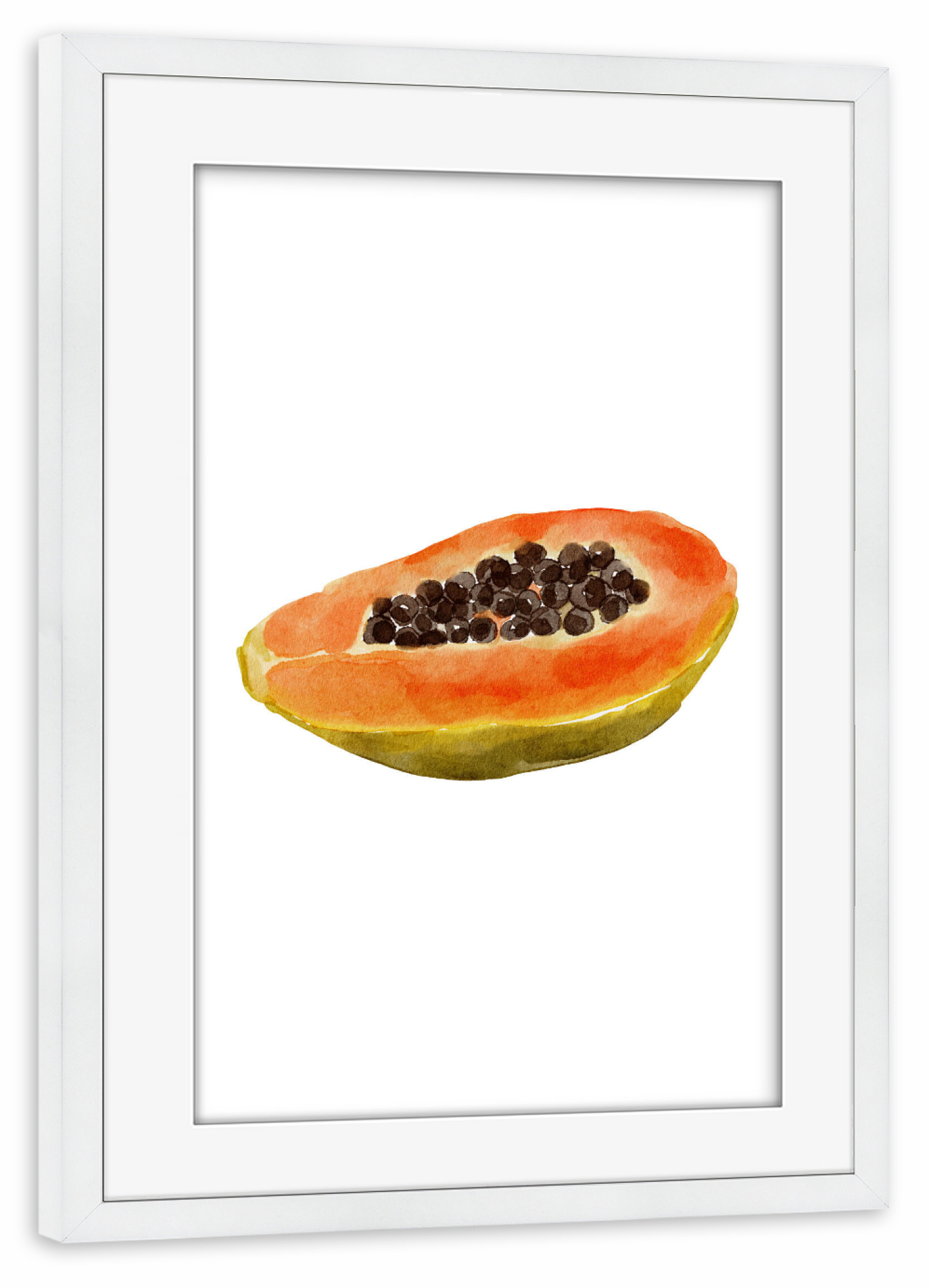 Poster mit Rahmen weiß "Aquarell-Papaya-Kunst" artboxONE - Essen & Trinken / Obst & Gemüse - Papaya,Obst,Kunst,Druckbar,Tropisch,Sommer,Aquarell,Essen