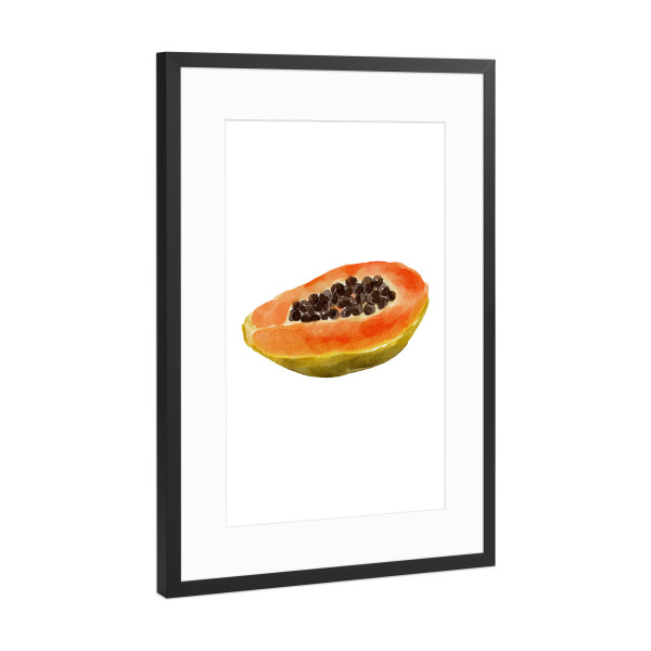 Poster mit Rahmen Schwarz (Metallic) "Aquarell-Papaya-Kunst" artboxONE - Essen & Trinken / Obst & Gemüse