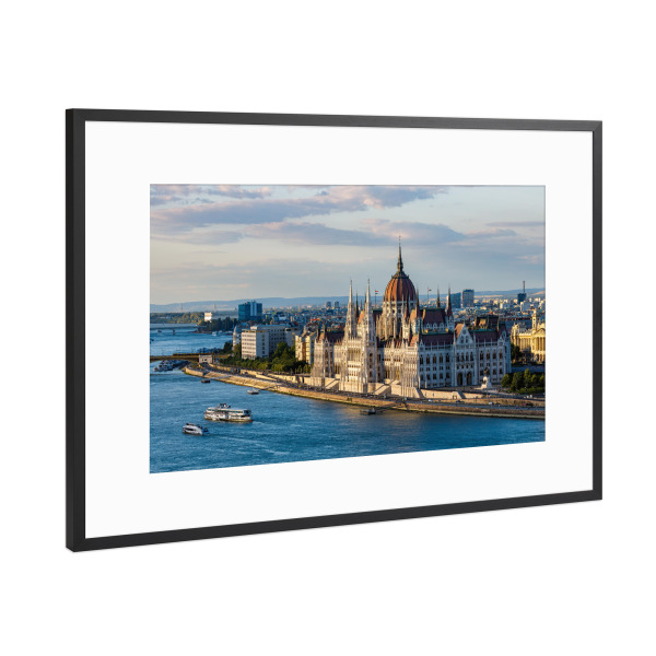 Poster mit Rahmen Schwarz (Metallic) "Parlamentsgebäude in Budapest" artboxONE - Städte,Reise,Architektur