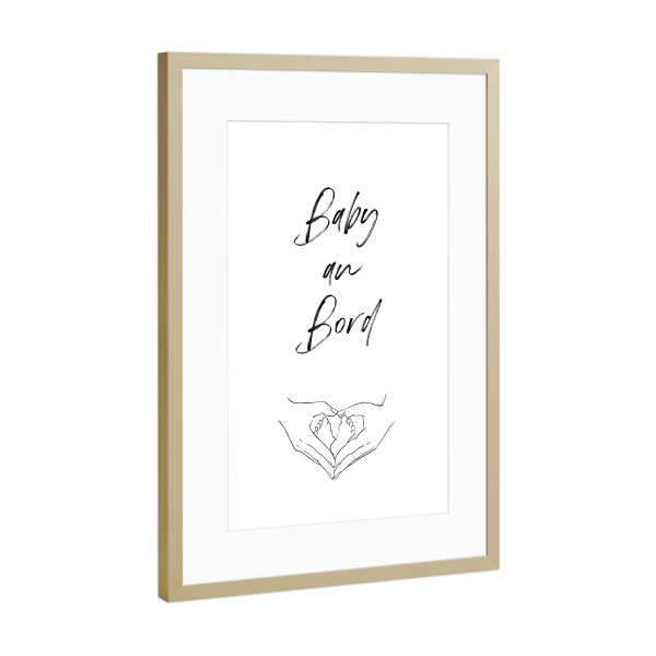 Poster mit Rahmen Gold "Baby an Bord" artboxONE - Typografie,Für Mama,Für Papa,Lustig - Baby,Typo,Typografie,An,Bord,Minimalistisch,Kinder