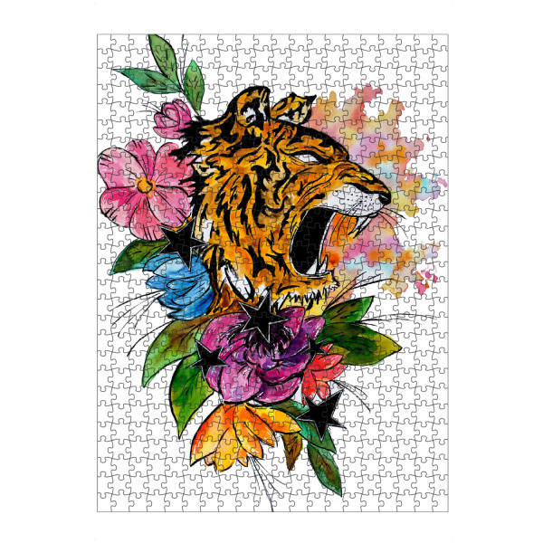 artboxONE Puzzle "Tiger mit Blumen und Sternen" artboxONE - Natur,Floral,Tiere