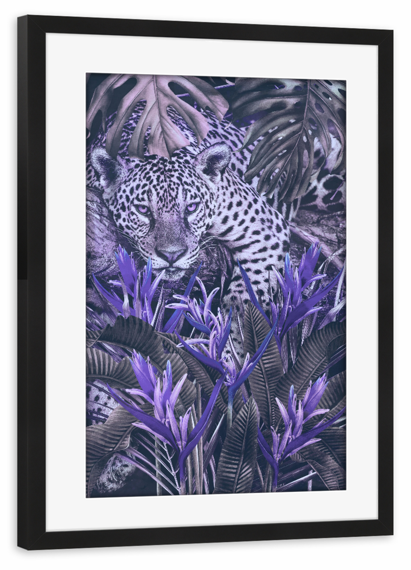 Poster mit Rahmen schwarz "Jaguar at home Very Peri" artboxONE - Natur,Floral,Tiere