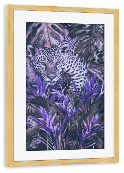 Poster mit Rahmen kiefer "Jaguar at home Very Peri" artboxONE - Natur,Floral,Tiere