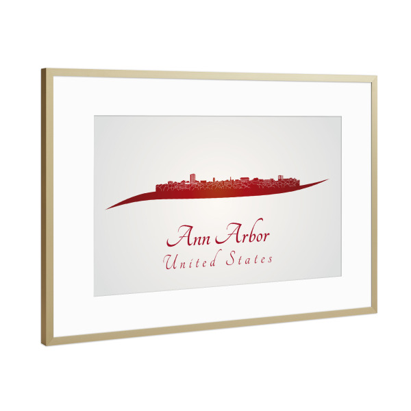 Poster mit Rahmen Gold "Skyline von Ann Arbor in Rot" artboxONE - Städte