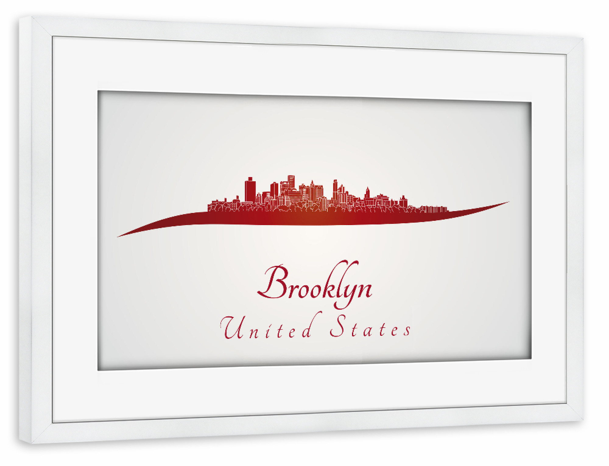 Poster mit Rahmen weiß "Brooklyn-Skyline in Rot" artboxONE - Städte,Architektur