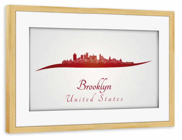 Poster mit Rahmen kiefer "Brooklyn-Skyline in Rot" artboxONE - Städte,Architektur