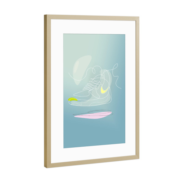 Poster mit Rahmen Gold "Schuhe" artboxONE - Sport - Schuhe,Abstrakt,Lineart,Oneline,Minimalistisch