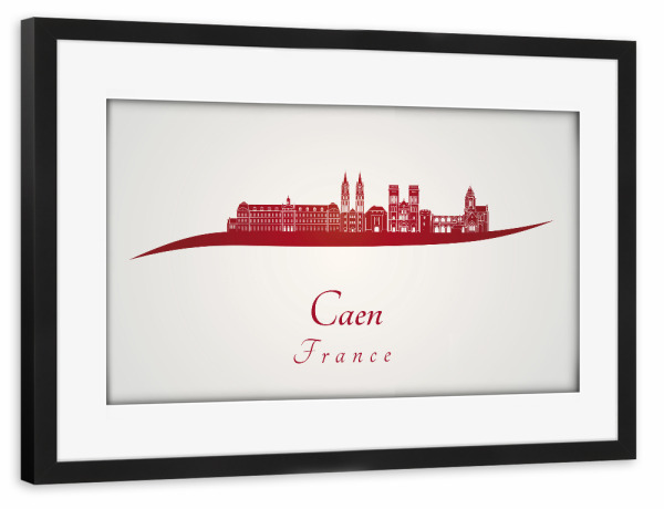 Poster mit Rahmen schwarz "Caen-Skyline in Rot" artboxONE - Städte,Architektur - Skyline,Stadt,Denkmäler,Metropole,Reise,Tourismus,Geschenk,Rot,Caen