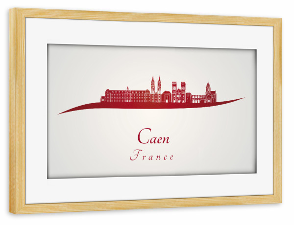 Poster mit Rahmen kiefer "Caen-Skyline in Rot" artboxONE - Städte,Architektur - Skyline,Stadt,Denkmäler,Metropole,Reise,Tourismus,Geschenk,Rot,Caen