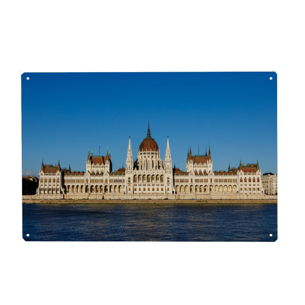 Holzbild "Das Parlamentsgebäude" artboxONE - Städte,Architektur - Budapest,Ungarn,Parlament,Donau,Beleuchtet,Abend,Sonnenuntergang,Historisch