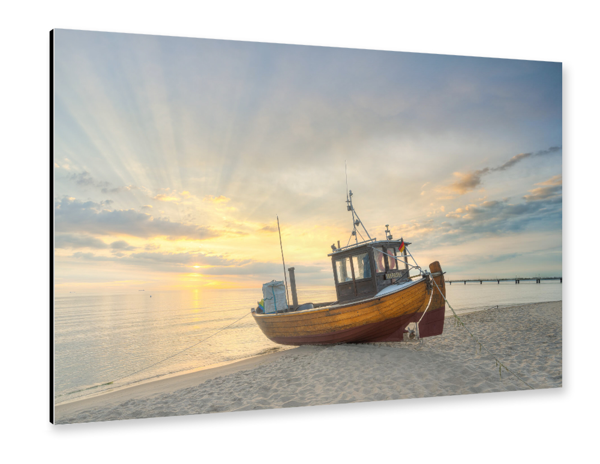 Alu-Dibond "Fischerboot am Strand in Usedom" 75x50 cm artboxONE