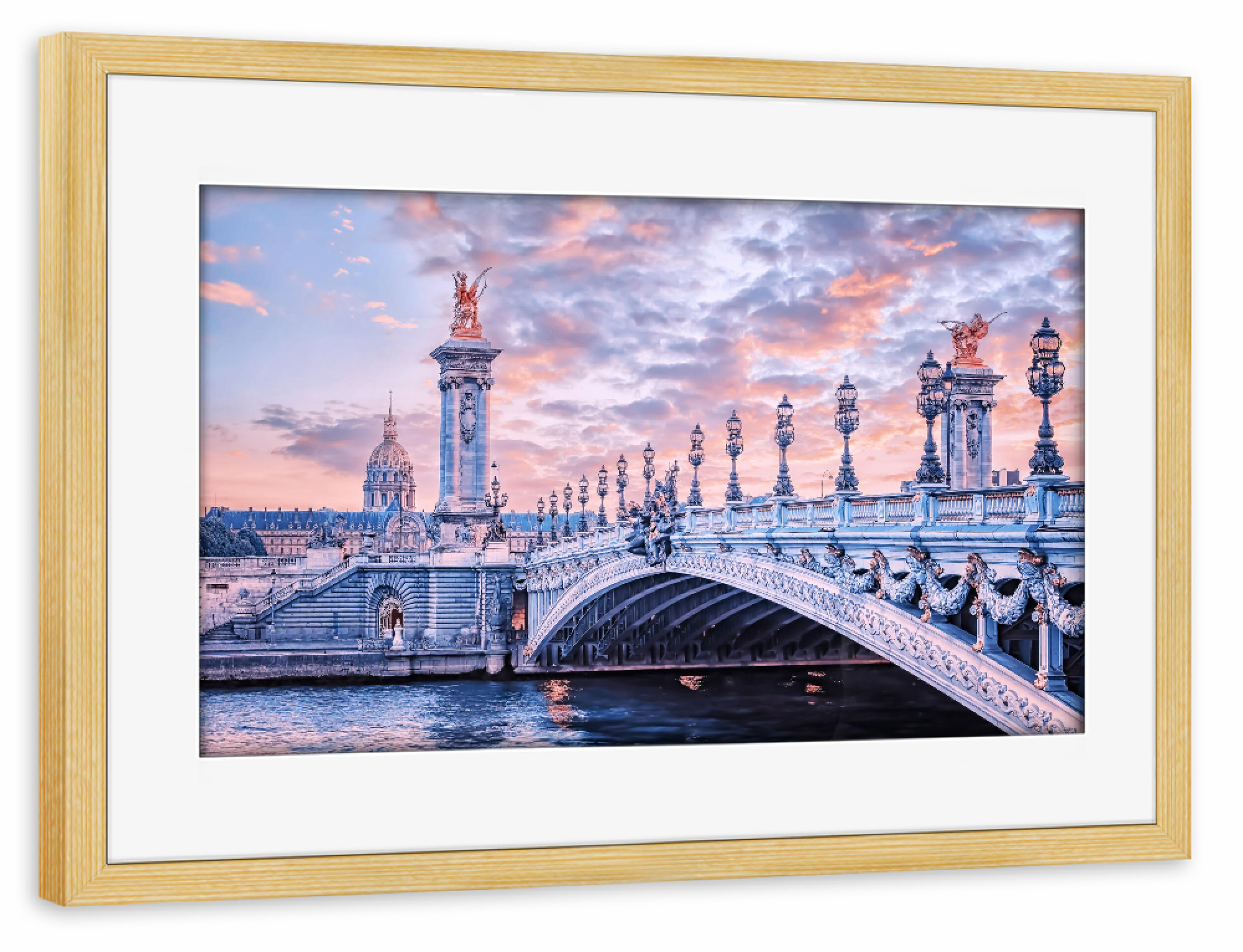 Poster mit Rahmen kiefer "Paris am Abend - Brücke Alexandre" artboxONE - Städte,Reise,Architektur,Städte / Paris,Reise / Länder