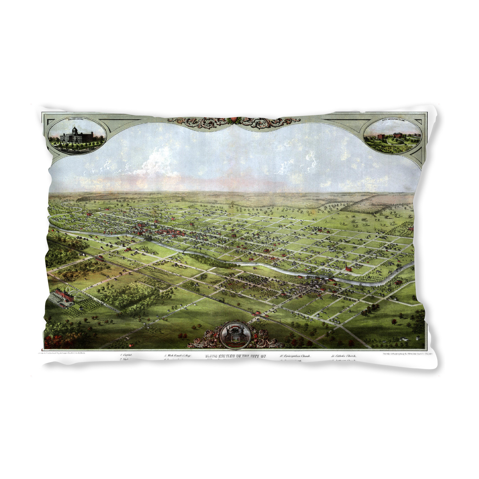 Design-Kissen "Antike Karte von Lansing-Michigan" artboxONE - Natur,Kartografie