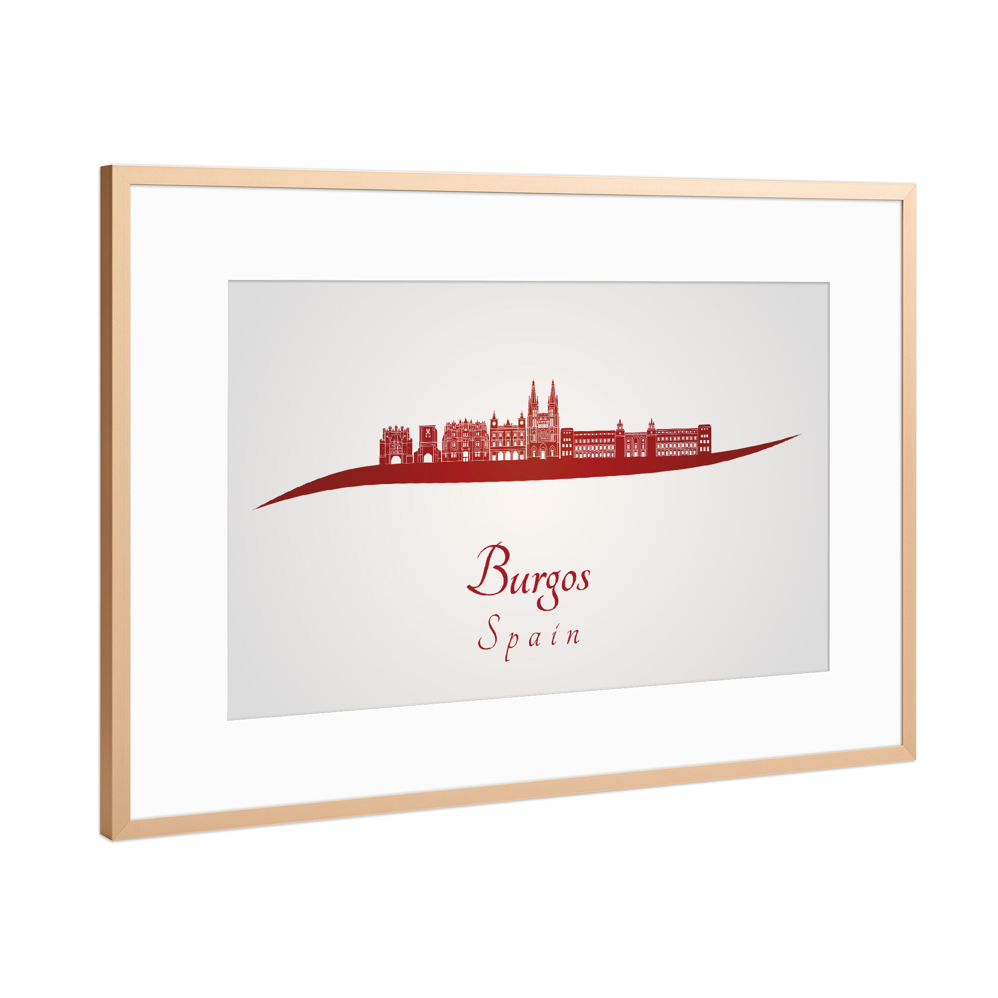 Poster mit Rahmen Kupfer "Burgos-Skyline in Rot" artboxONE - Städte,Architektur