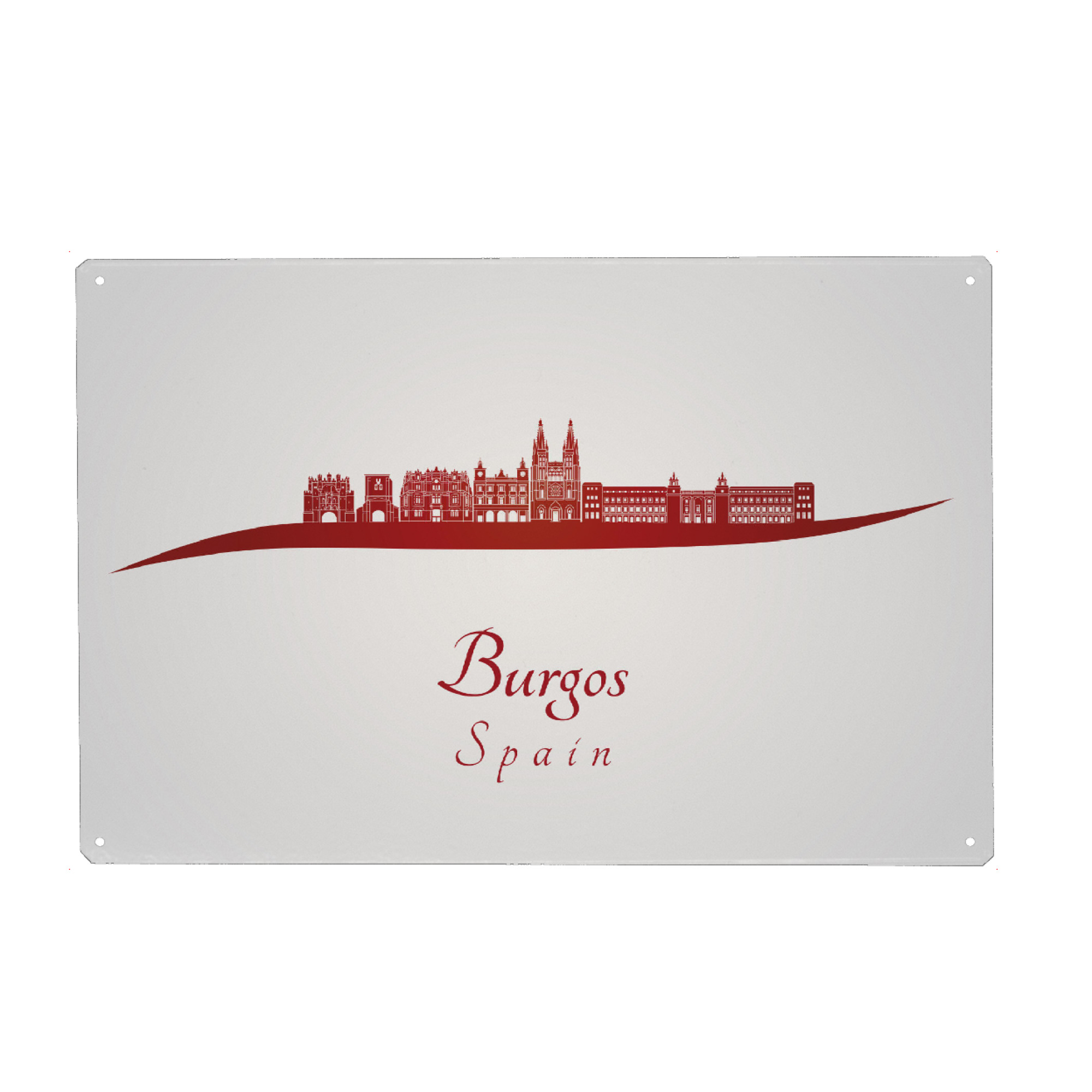 Metall Poster "Burgos-Skyline in Rot" artboxONE - Städte,Architektur - Skyline,Stadt,Denkmäler,Metropole,Reise,Tourismus,Geschenk,Rot,Spanien,Burgos