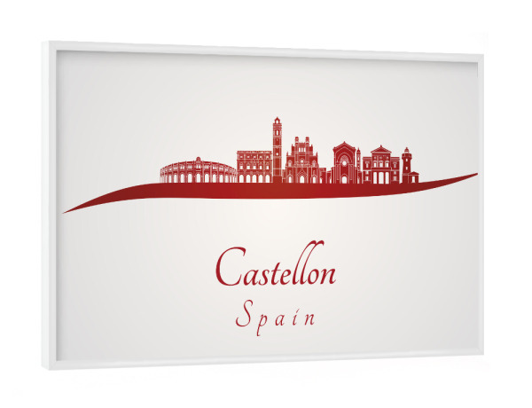 Poster mit weißem Rahmen "Castellon-Skyline in Rot" artboxONE - Städte,Architektur