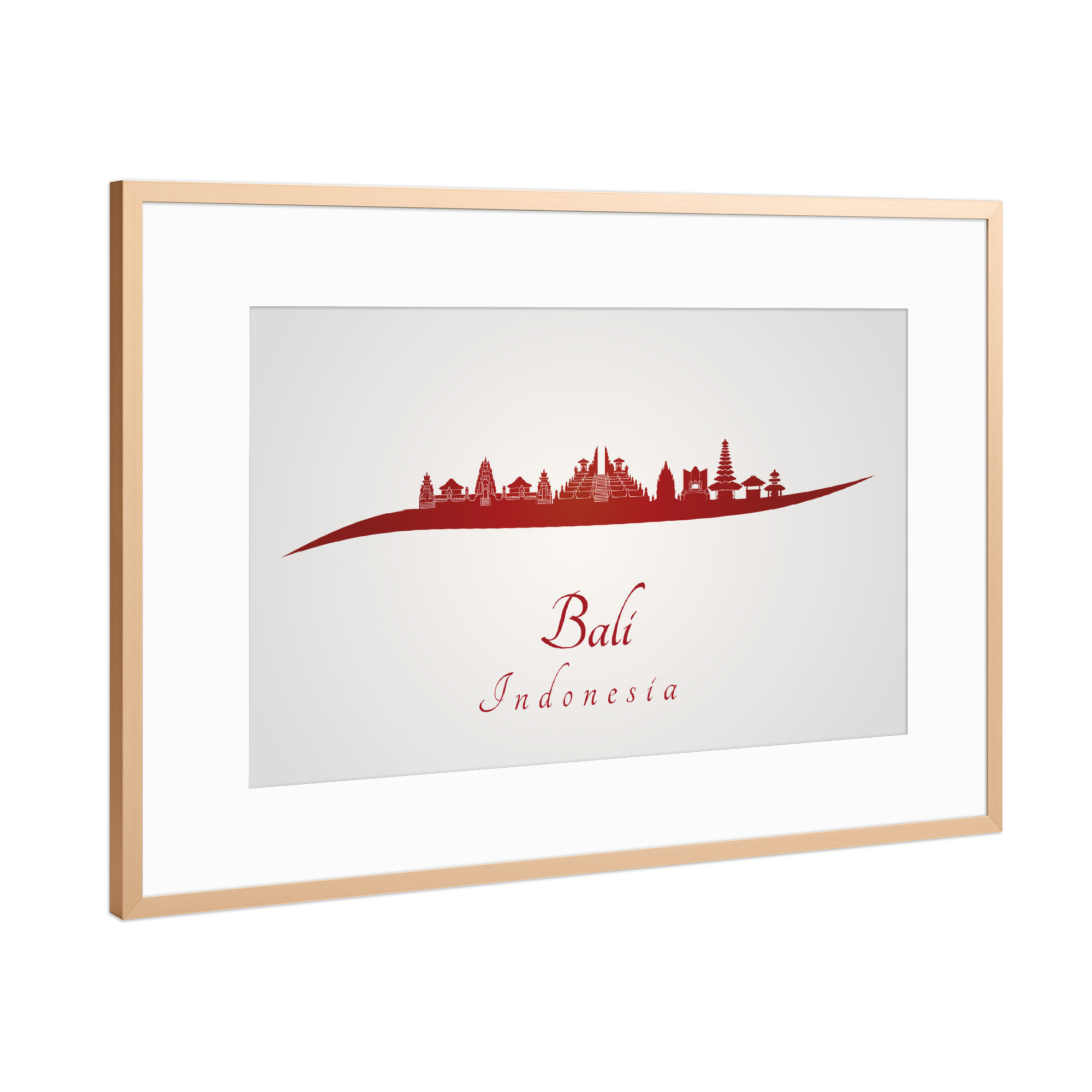 Poster mit Rahmen Kupfer "Bali-Skyline in Rot" artboxONE - Städte,Architektur