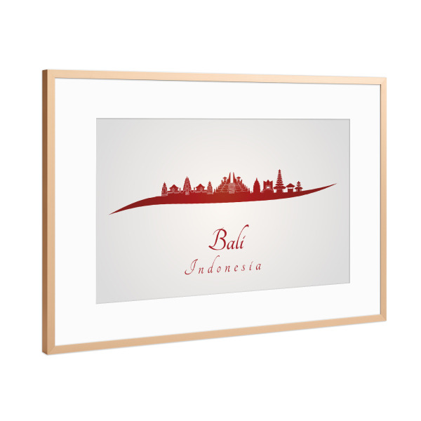 Poster mit Rahmen Kupfer "Bali-Skyline in Rot" artboxONE - Städte,Architektur