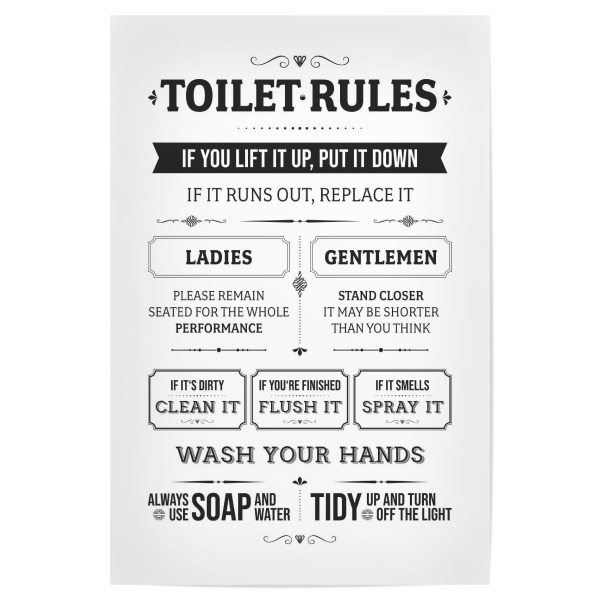 Poster "Toilet Rules Bath Room" artboxONE - Typografie,Schwarzweiß,Lustig