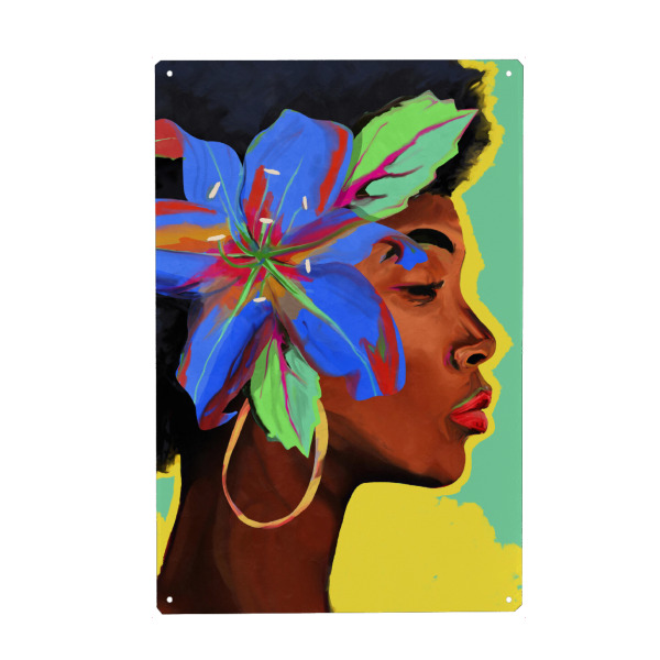 Holzbild "Frau grün bunt" artboxONE - Abstrakt,Menschen - Frau,Mädchen,Abstrakt,Blume,Blumen,Grün,Blatt,Blau,Bunt,Portrait