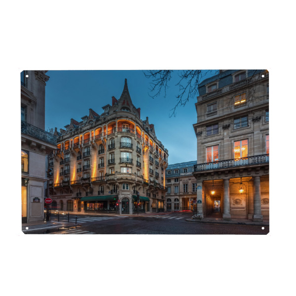 Holzbild "Beleuchtete Straße" artboxONE - Städte,Reise,Architektur,Städte / Paris,Reise / Länder