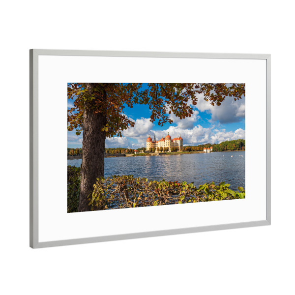 Poster mit Rahmen Silber "Baum, Wasser, Schloß, Wolken" artboxONE - Natur,Reise,Architektur