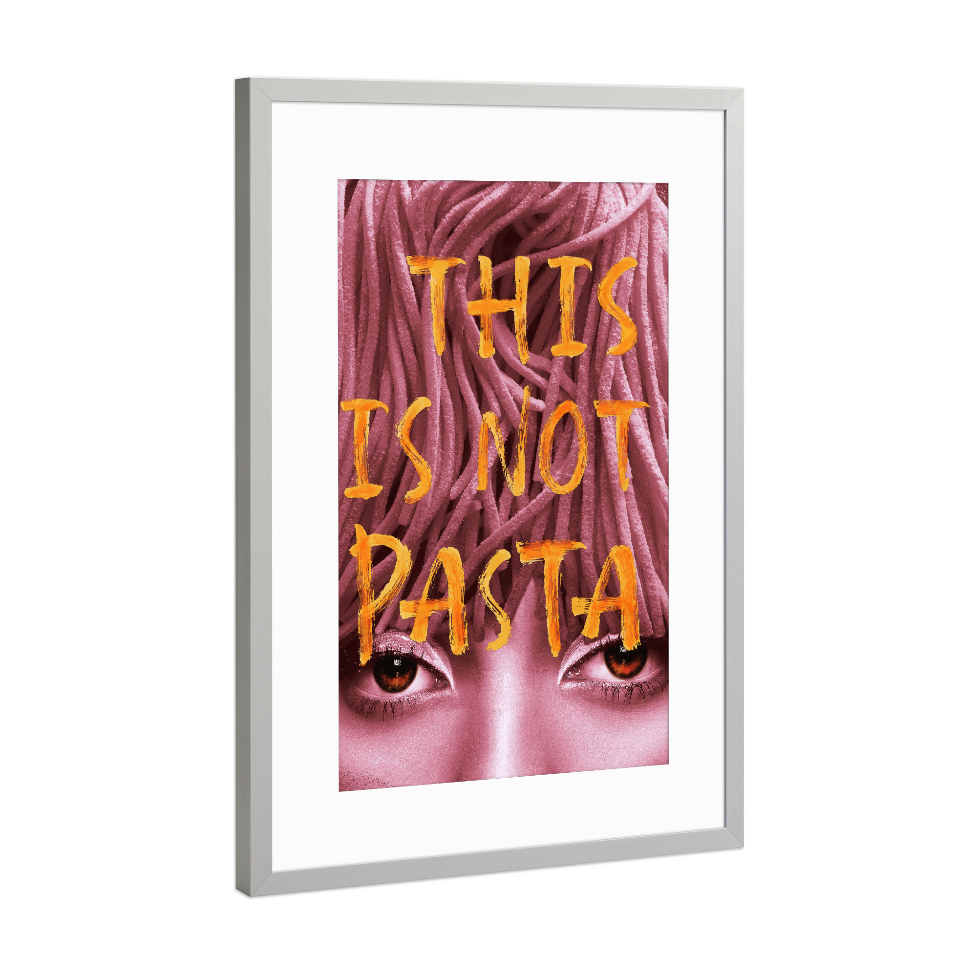 Poster mit Rahmen Silber "Das ist keine rosa Pasta" artboxONE - Typografie,Essen & Trinken,Menschen