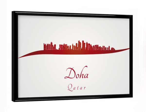 Poster mit schwarzem Rahmen "Doha-Skyline in Rot" artboxONE - Städte,Architektur