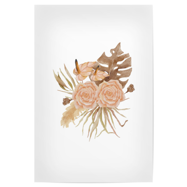 Poster 30x20 cm "Aquarell orange Rose" artboxONE - Floral - Aquarell,Blume,Kunst,Rose,Orange,Bedruckbar,Pflanze,Botanisch,Braun,Boho,Blumenstrauß