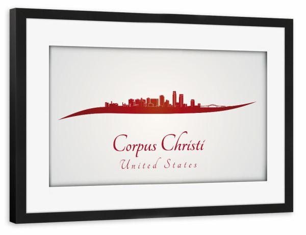 Poster mit Rahmen schwarz "Corpus Christi-Skyline in Rot" artboxONE - Städte,Architektur